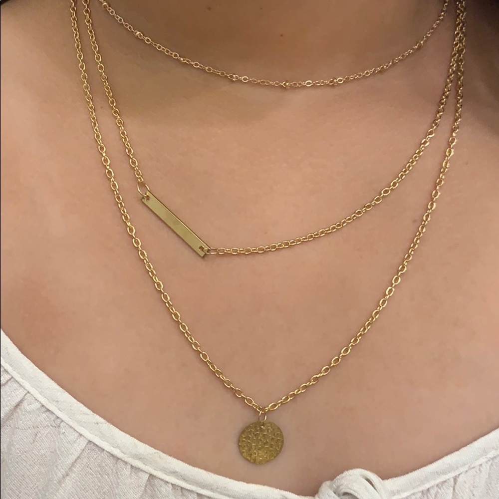 Three layered gold chain necklace